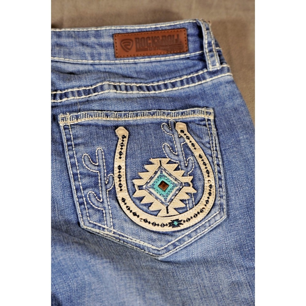Rock & Roll Denim Mid Rise Bootcut Jeans Womens 29x32 fits 32x32 Southwest